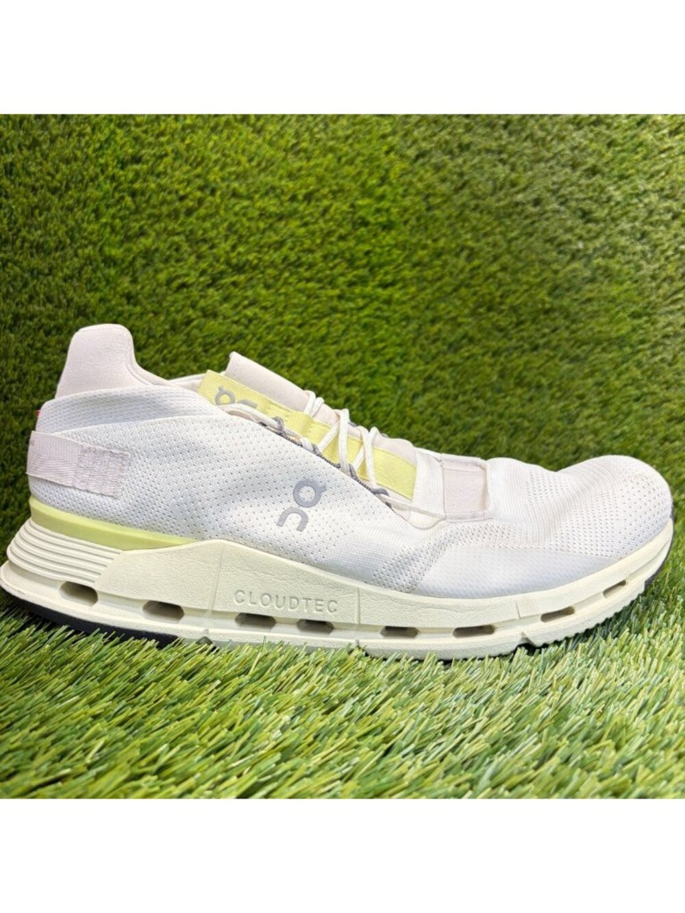 On Cloudnova Mens Size 13 White Yellow Athletic Running Walking Shoes Sneakers